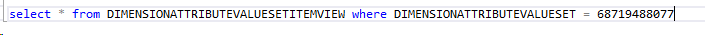 DimensionAttributeValueSetItemView を使用したデータのクエリのスクリーンショット。