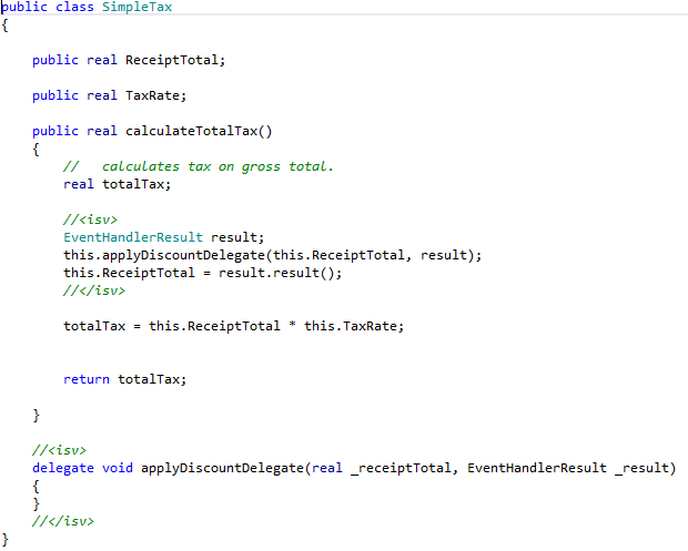 Application Foundation Layer の SimpleTax クラスのスクリーンショット。