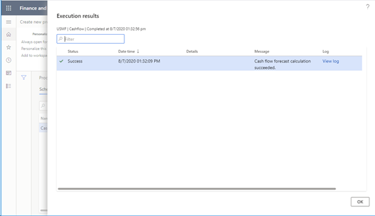 結果の状態、時刻、メッセージのスクリーンショット。