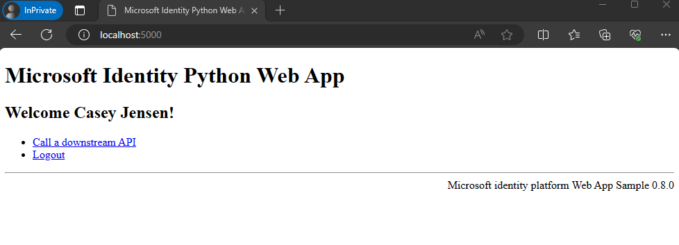 サンプル アプリがユーザーに正常にサインインした方法を示す図。