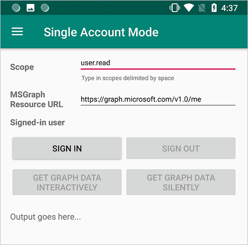 単一および複数アカウントの使用状況を示す MSAL サンプル アプリ