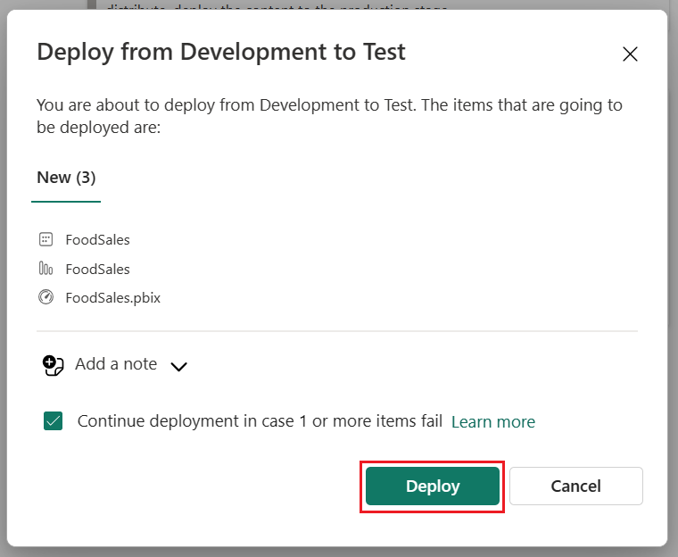 [デプロイの確認] が表示された UI 画面のスクリーンショット。