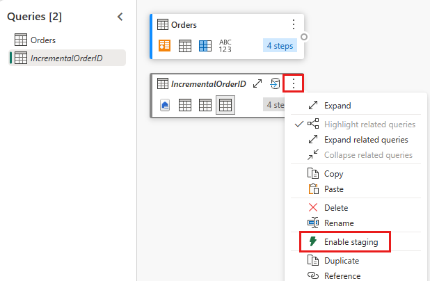 ステージングを無効にする機能を示すスクリーンショット。