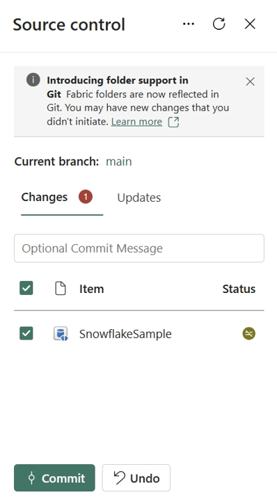 ミラー化されたデータベースの変更を Git にコミットするスクリーンショット。