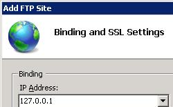 ドロップダウン メニューから [I P アドレス] が選択されている [Binding and S S L Settings]\(バインドと S S L の設定\) ページのスクリーンショット。
