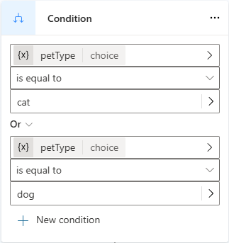 Or 演算子を使用した Condition 分岐を示すスクリーンショット。