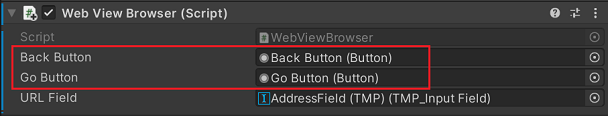 Unityのインスペクターで割り当てられた変数を含む WebView ブラウザー プレハブ
