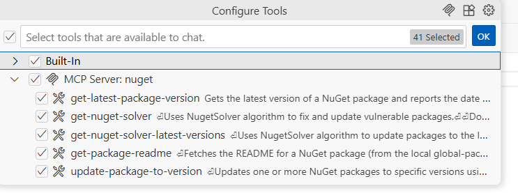 VS Code の GitHub Copilot チャット ツール ウィンドウ