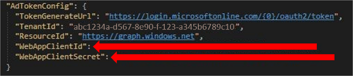 appsettings.Development.json ファイルのスニペットを示します。
