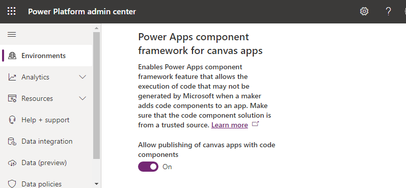 コード コンポーネントを有効にする