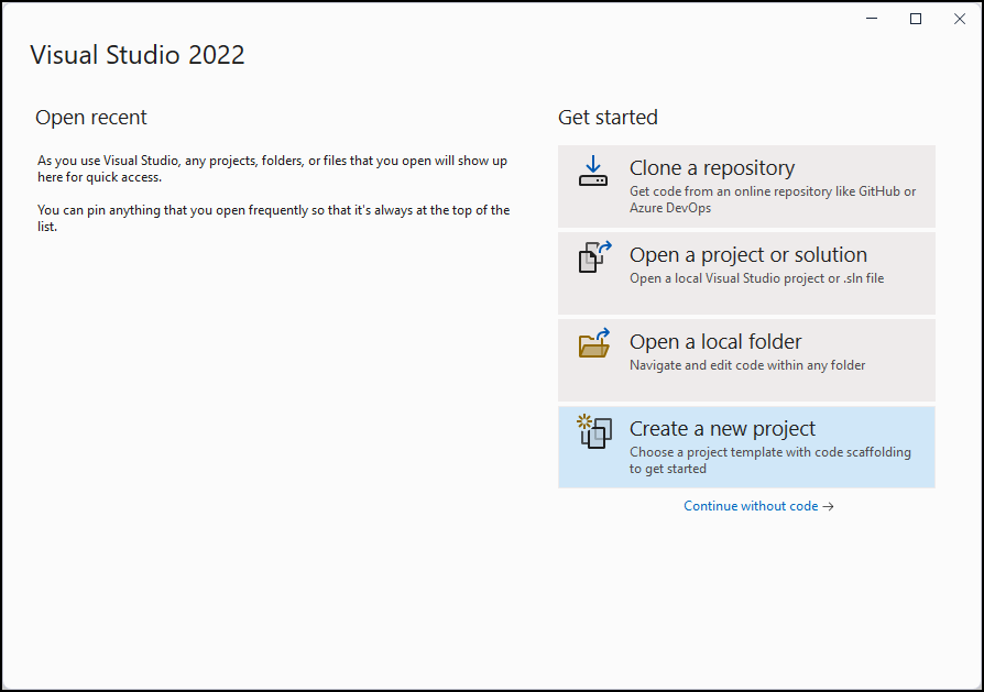 Visual Studio 2022 を開く