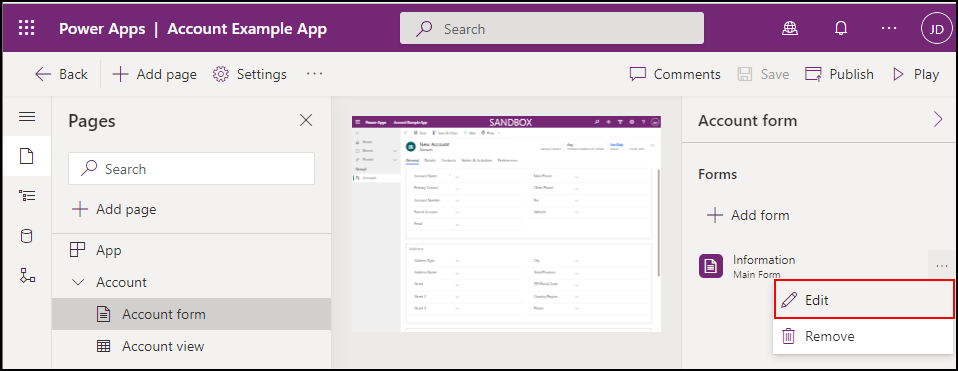 アカウント情報フォームを編集する