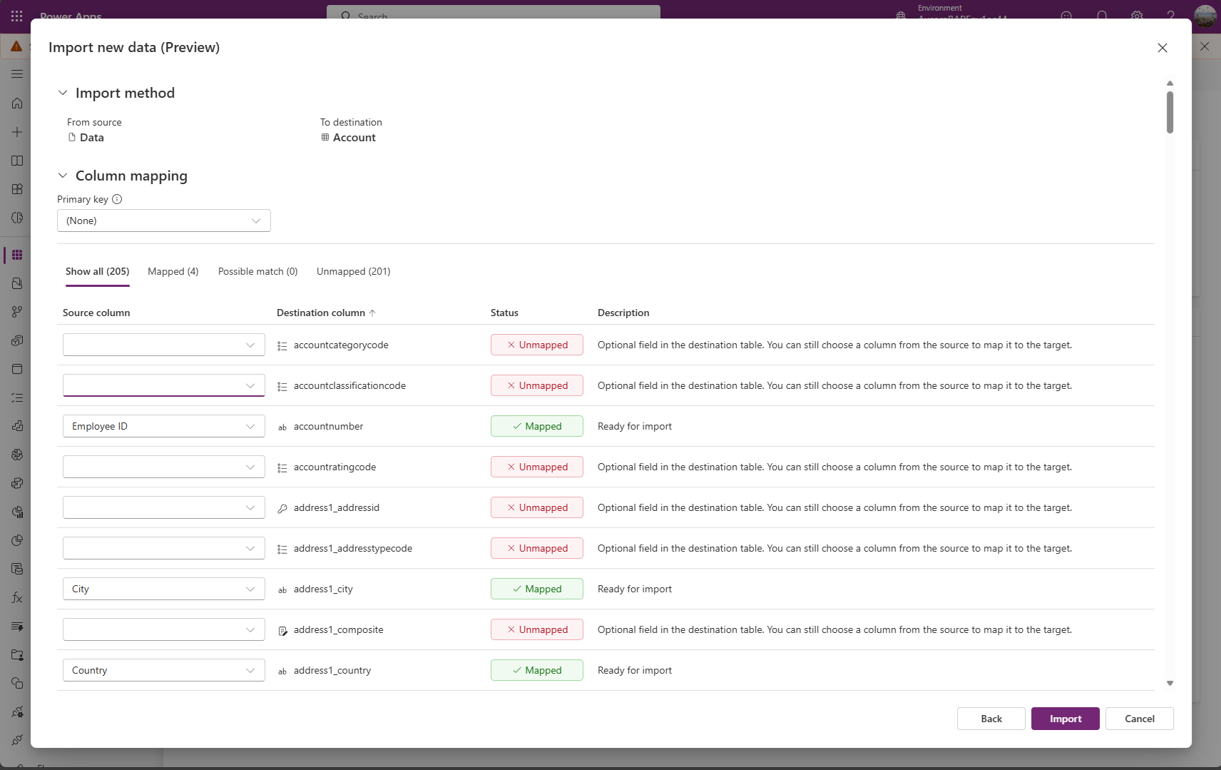 ソース列をターゲット属性にマップします。