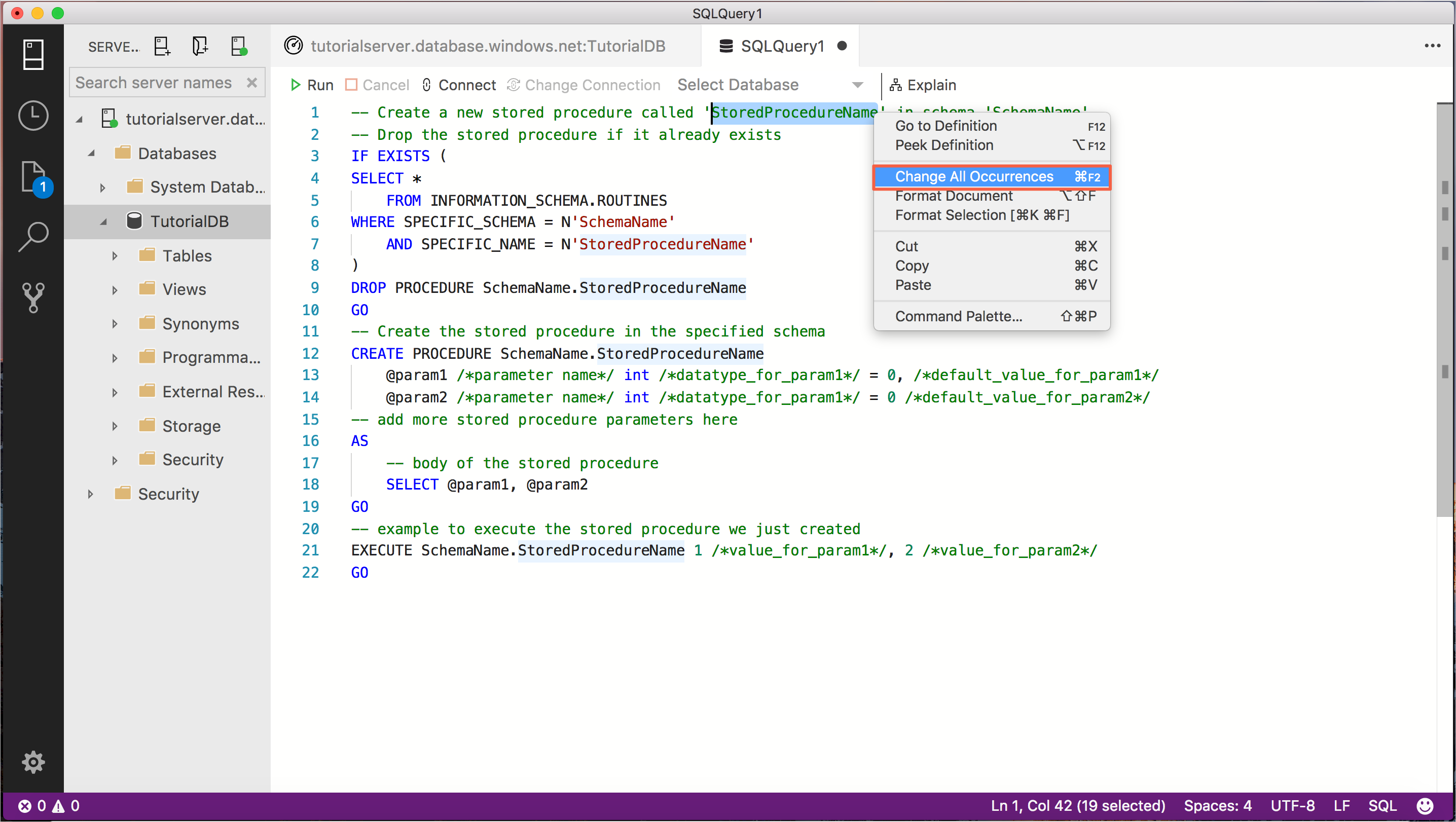 クエリ エディターで [すべての出現箇所を変更] オプションが強調表示されているスクリーンショット。