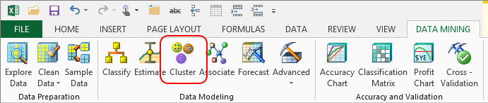 データ マイニング リボンのクラスターウィザード
