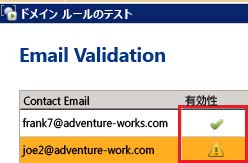 ドメイン ルールのテストの結果