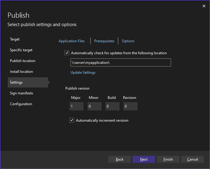 Choose the publish settings Choose the publish settings