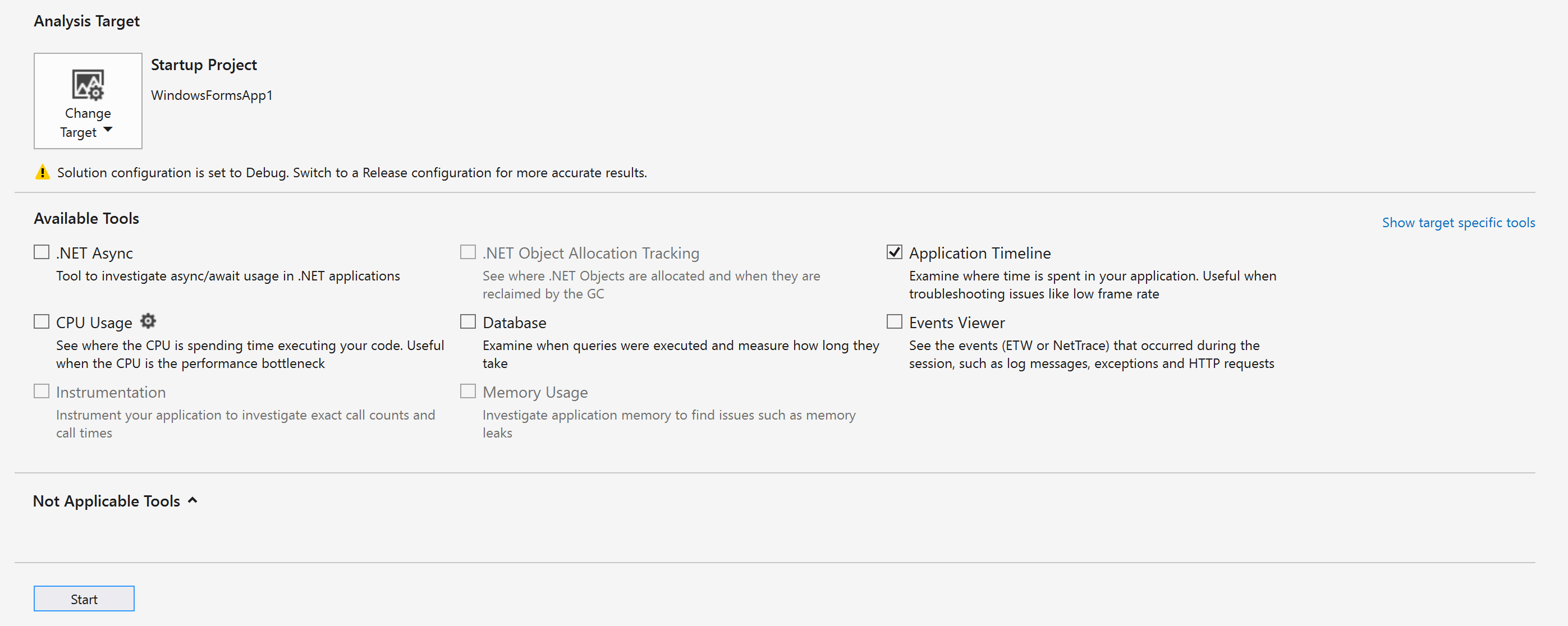 Application Timeline Tool Application Timeline Tool Selected