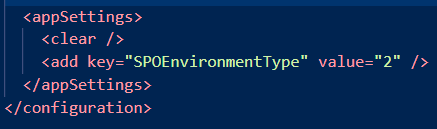 SPOEnvironmentType パラメーターの変更を示すスクリーンショット。