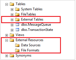 SSMS の PolyBase オブジェクトのスクリーンショット。