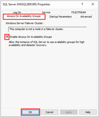 Always On 可用性グループのプロパティを示すスクリーンショット。