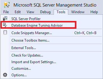 SSMS からの DTA の起動のスクリーンショット。
