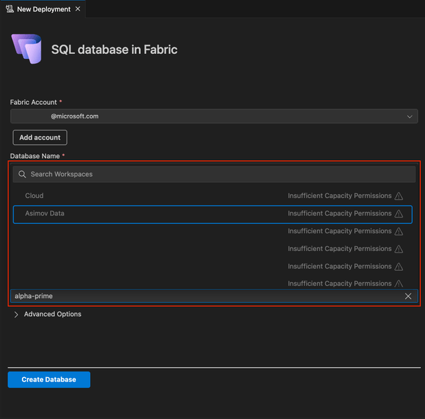 容量の制約により無効になっているワークスペースを示すワークスペース ドロップダウンのスクリーンショット。