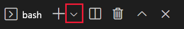 ドロップダウンに bash が表示されている Visual Studio Code ターミナル ウィンドウのスクリーンショット。