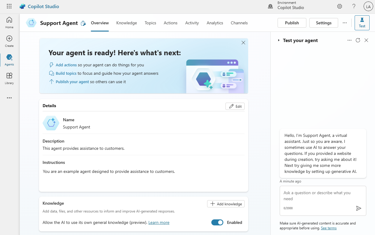 顧客サポート ユーザーのインターフェイスのスクリーンショット。