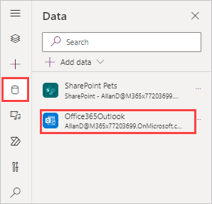 Office 365 Outlook の式の OnSelect プロパティを設定するスクリーンショット。