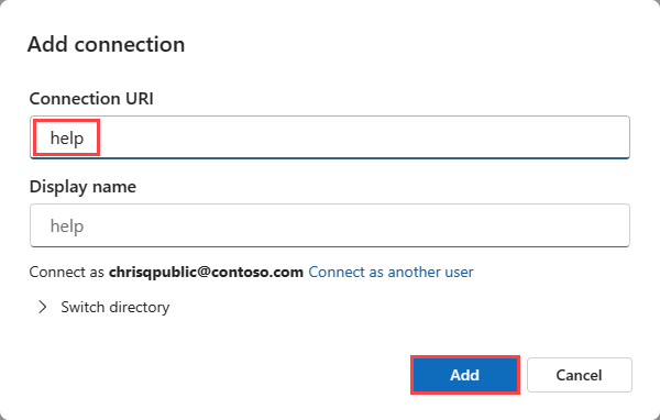 Azure Data Explorer Web U I で help クラスターを追加するスクリーンショット。