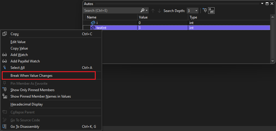 マネージド データ ブレークポイント