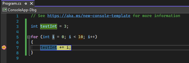 ブレークポイントの実行が停止した