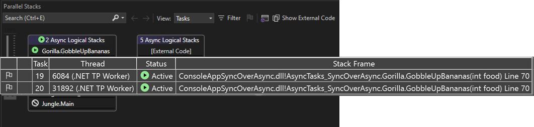 呼び出し履歴に関連付けられているスレッドのスクリーンショット。
