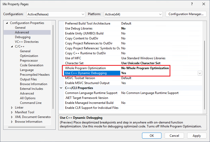 プロジェクトの詳細プロパティを示すスクリーンショット。