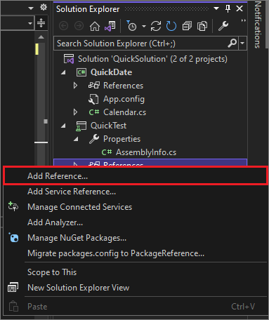 [参照の追加] メニューのスクリーンショット。