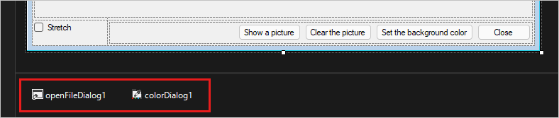 スクリーンショットは、デザイナーの下部にあるダイアログ コンポーネントを示しています。