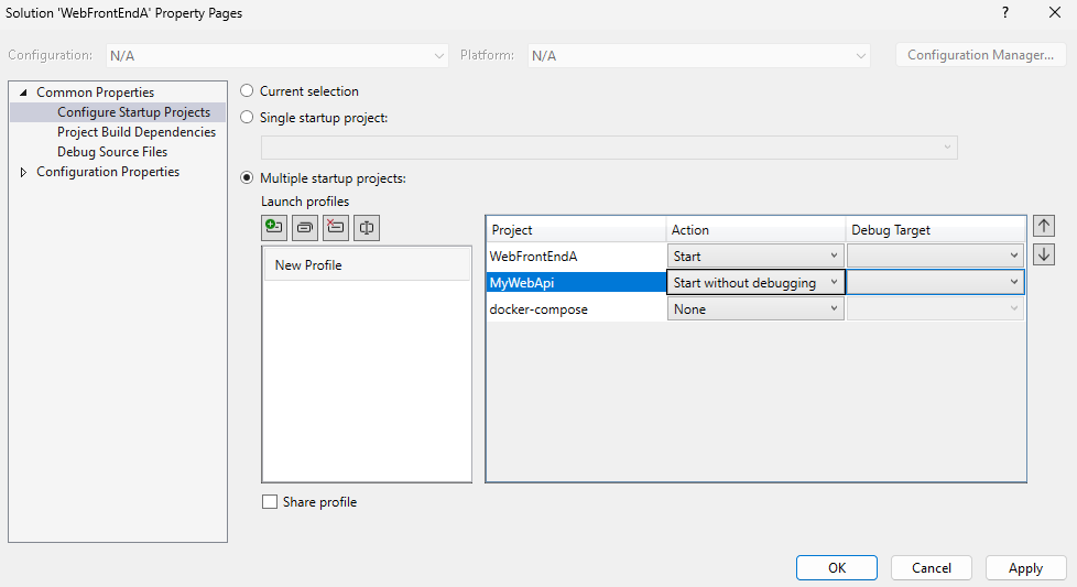 ソリューション プロパティ ページのスクリーンショット。