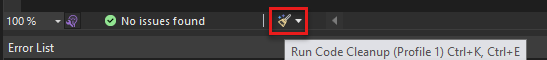 コードのクリーンアップの実行のスクリーンショット。