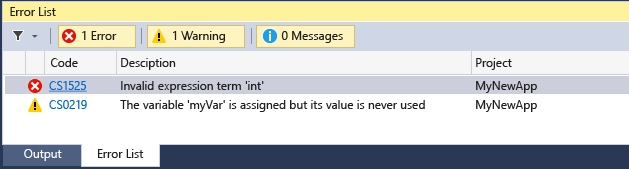 Visual Studio の [デバッグ エラー] ウィンドウのスクリーンショット。