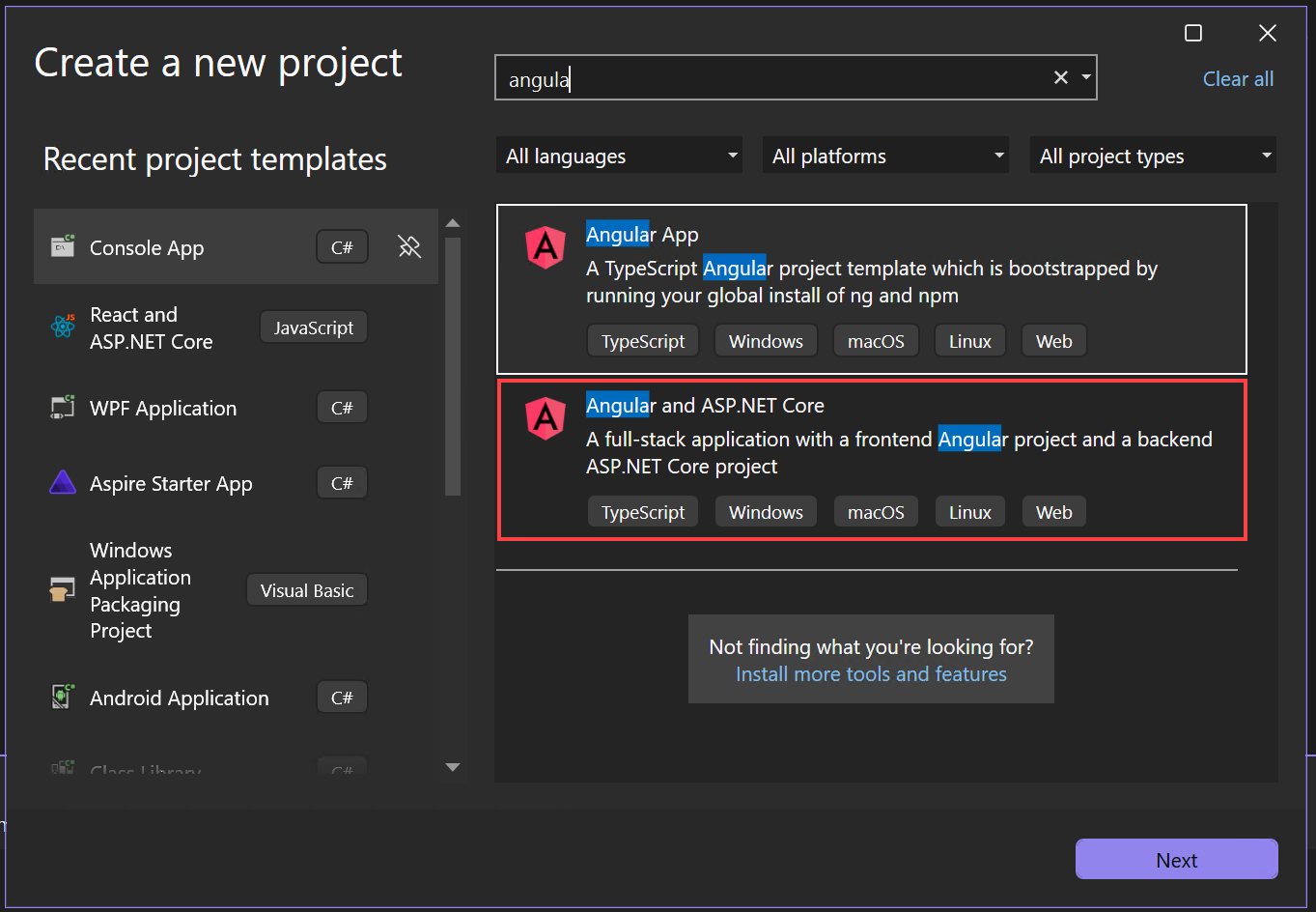 テンプレートの選択を示すスクリーンショット。