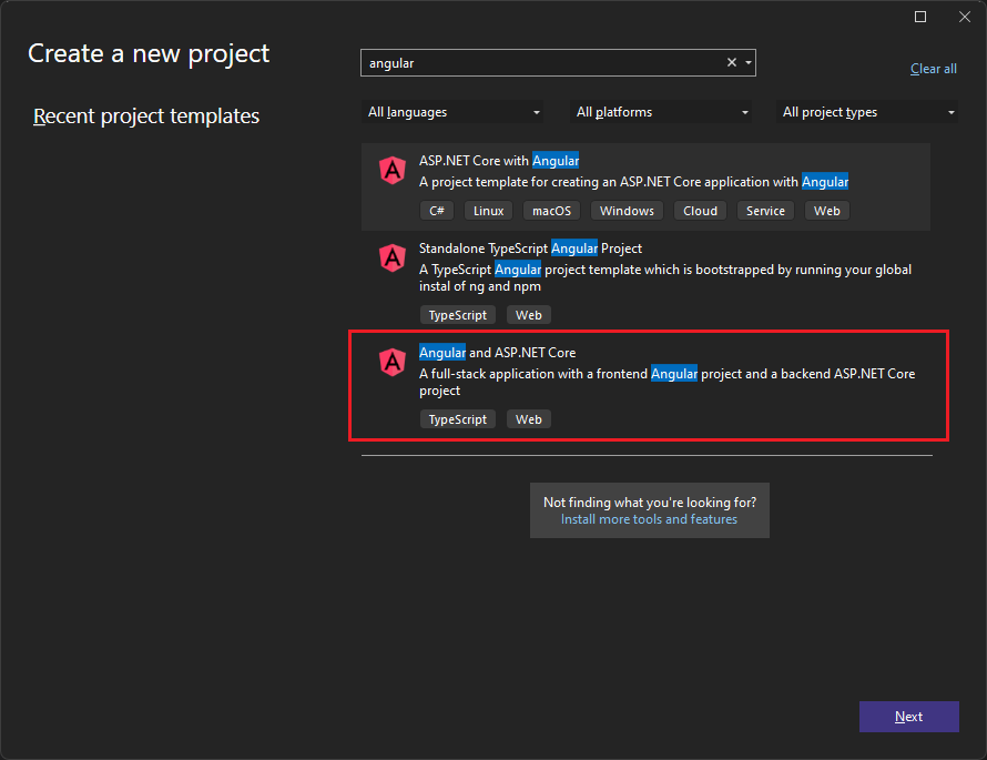 テンプレートの選択を示すスクリーンショット。