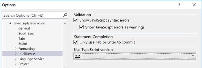 TypeScript バージョンの選択