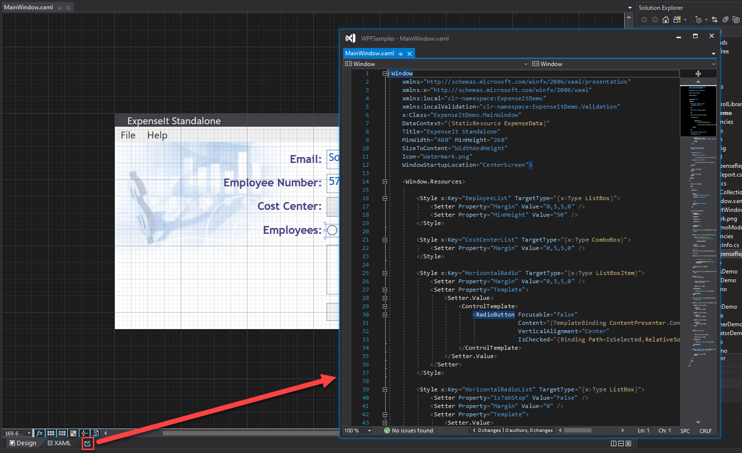 XAML コード ウィンドウをポップアップ表示する