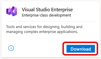 Visual Studio Enterprise タイルと付属の [ダウンロード] ボタンのスクリーンショット。