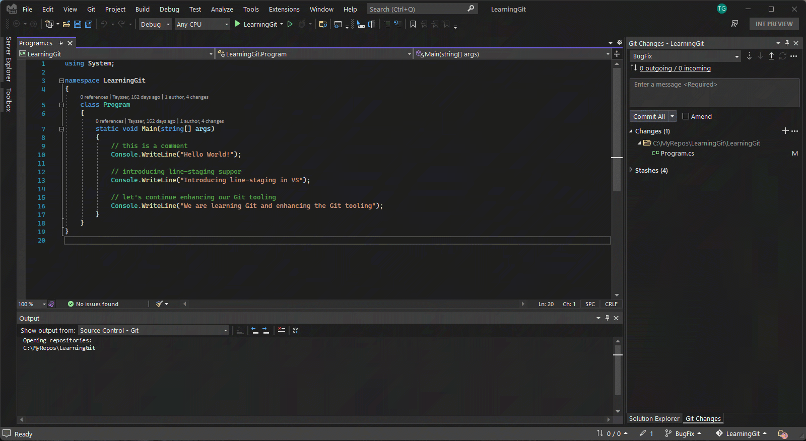 ブランチ比較のエントリ ポイントを示すアニメーション。