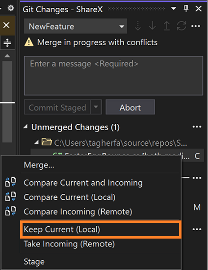 [現在の状態に保つ] メニュー オプションのスクリーンショット。