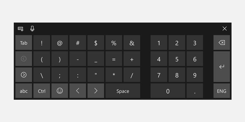 数値用の Windows タッチ キーボード