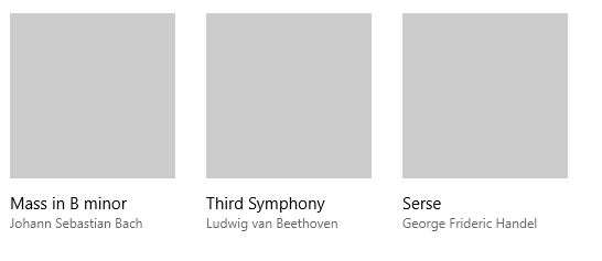 正方形の画像とテキストグリッドビューの例