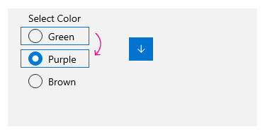 1 列の RadioButtons グループでのキーボード ナビゲーションの例